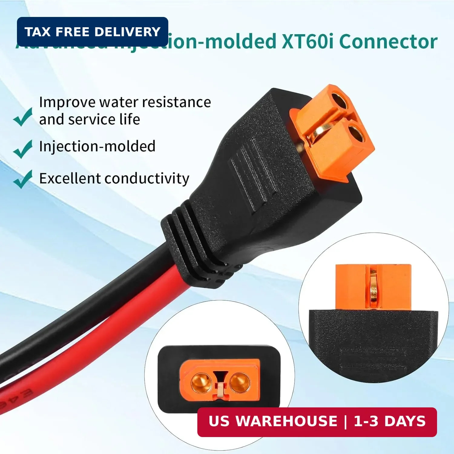 10AWG Tinned Copper Wire XT60i to Solar Panel Connector Extension Cable 3FT – He