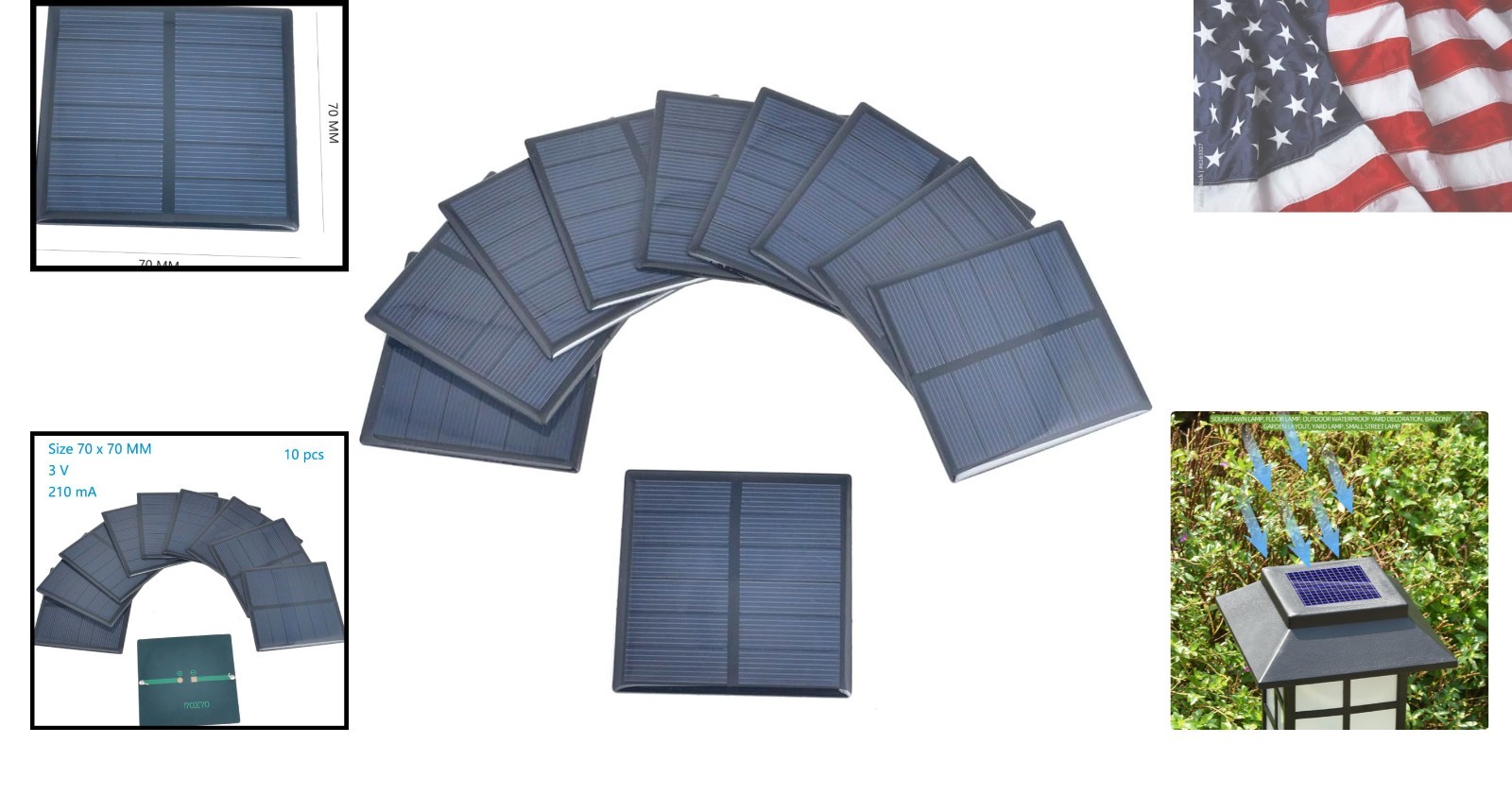 10pcs 3V 210mA Mini Solar Panel Epoxy Polycrystalline Solar Cell Panel 70mm x…