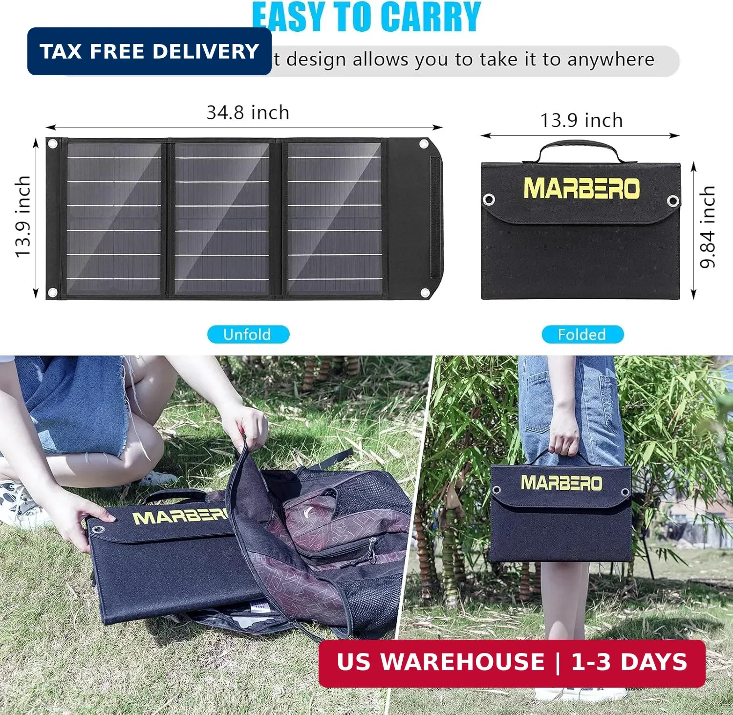 Portable Solar Panel 30W Solar Panel Charger 23% High Efficiency Foldable Panels