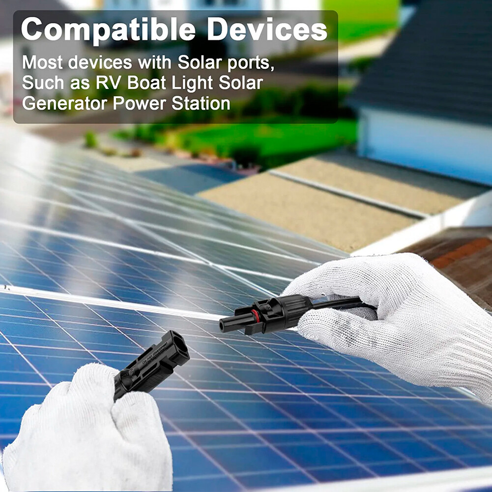 10AWG Black+Red Solar Panel Extension Cable 50Ft + 50ft Female & Male Connectors