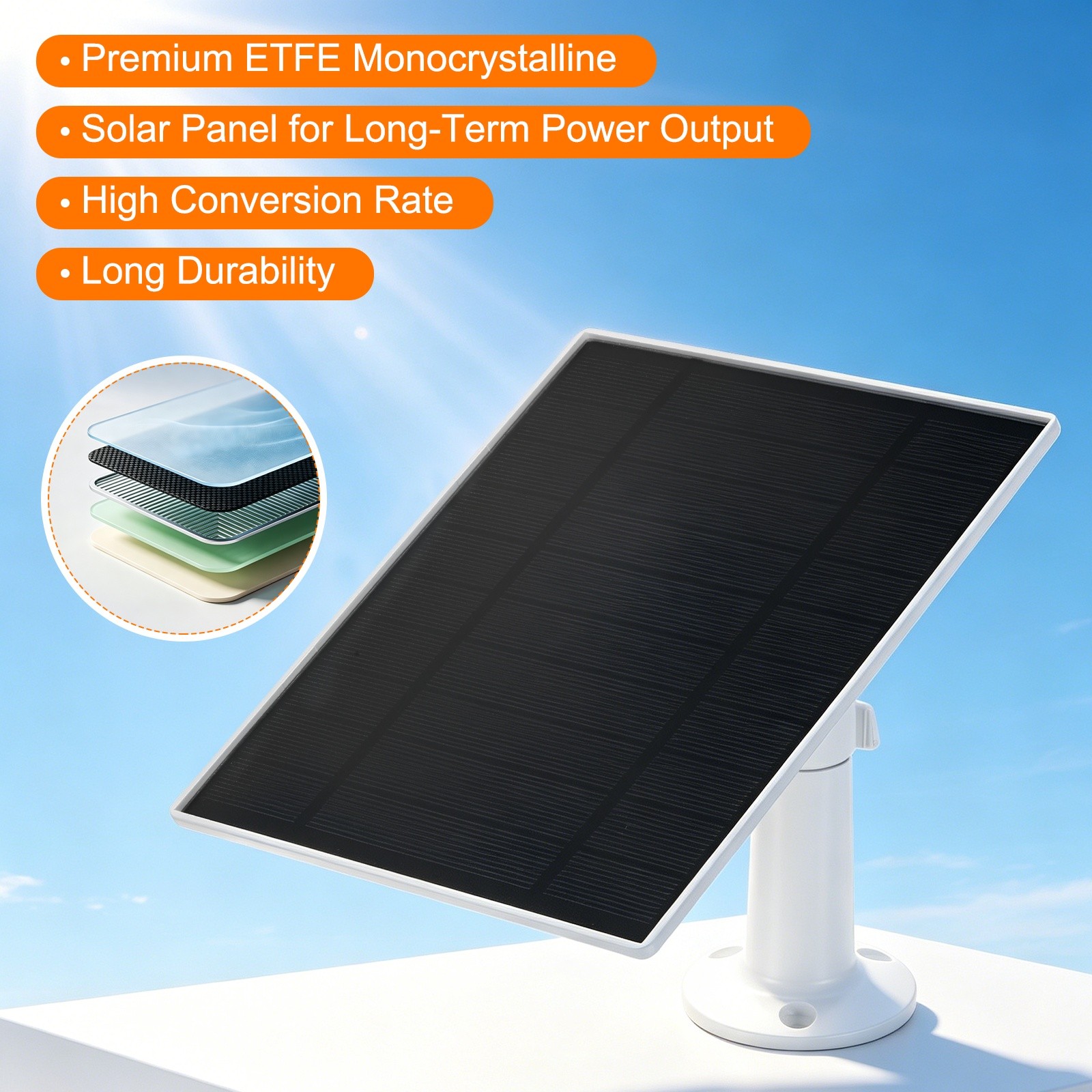1 Pack of 5V 5W Solar Panel, Waterproof Dual Type-C/USB Solar Charger, White