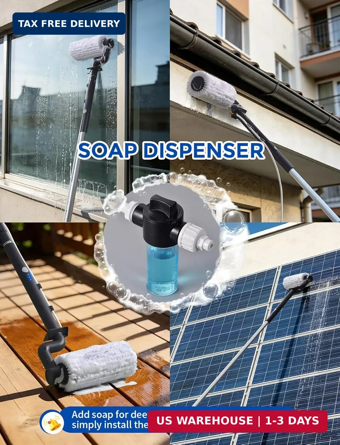 Electric Solar Panel Cleaning Kit, 20FT Solar Panel Cleaning Brush and Pole with