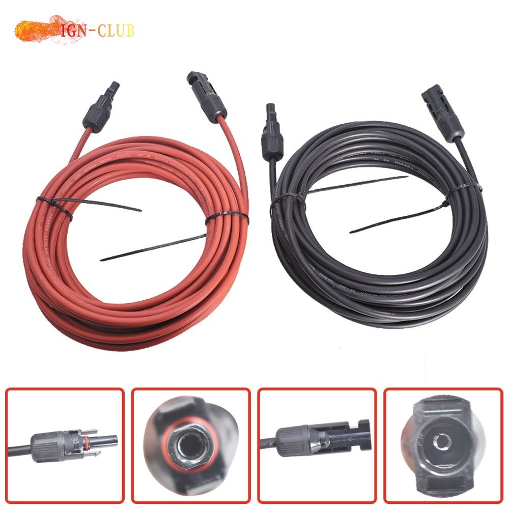 Black + Red 30Ft Wire Connector 10AWG Solar Panel Extension Cable