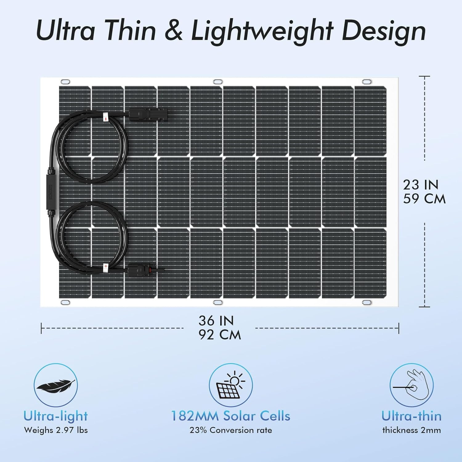 Flexible Solar Panel 2PCS 100 Watt, Fiberglass Bendable Solar Panels 16BB Mono C