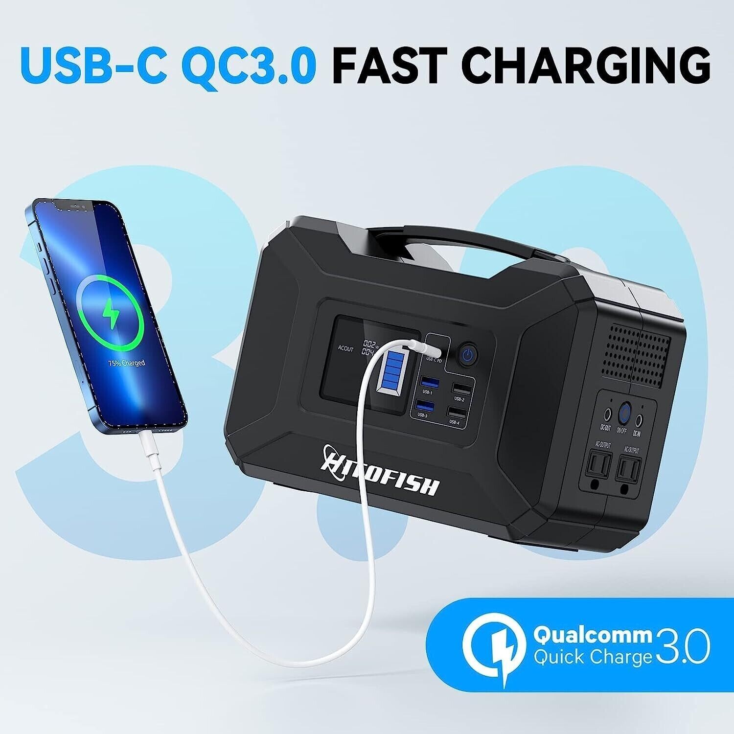 Portable Power Station, 300Wh Outdoor Backup Lithium Battery Solar Powered