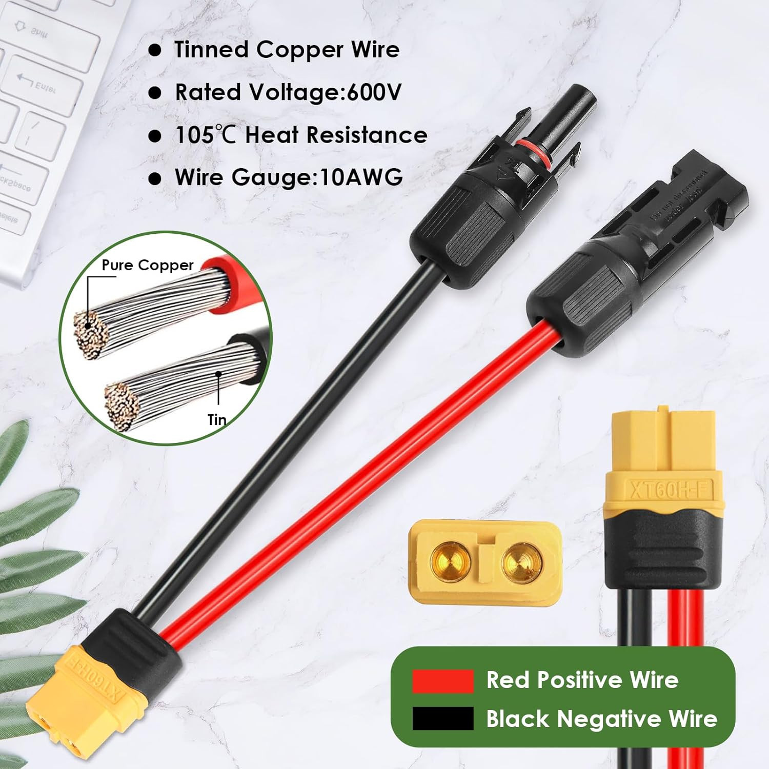 Solar to XT60 Extension Cable 10AWG 25FT Solar Connector to XT60 Adapter Cable f