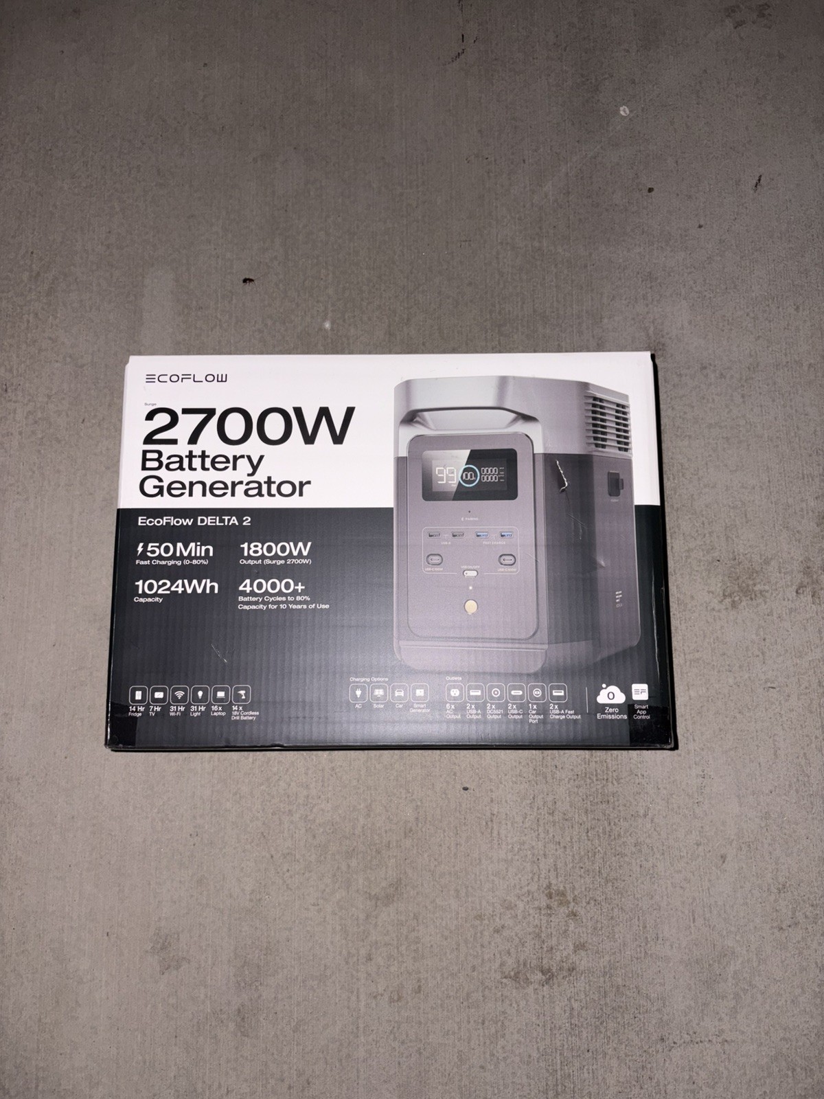 EcoFlow Delta 2 Power Station Smart Extra LiFePO4 Battery 1024Wh Backup Energy