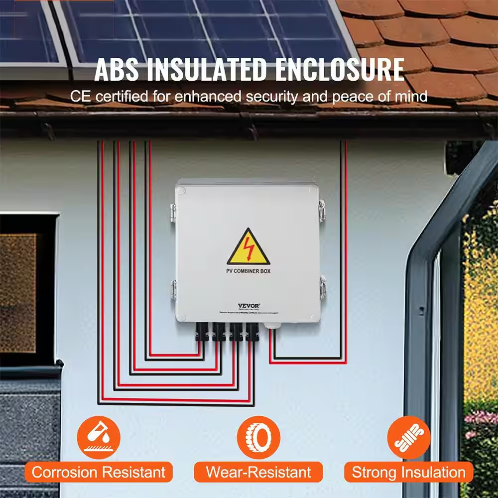 4 String 10 Amp Solar PV Combiner Box ABS Case with IP65 Weather Protection for