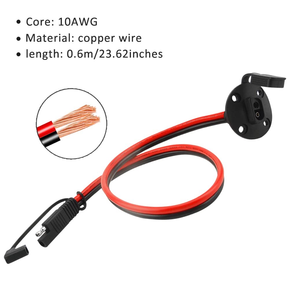 2 PCS SAE Power Socket Sidewall Port Connector 10AWG 23.62inch SAE Quick Disc…