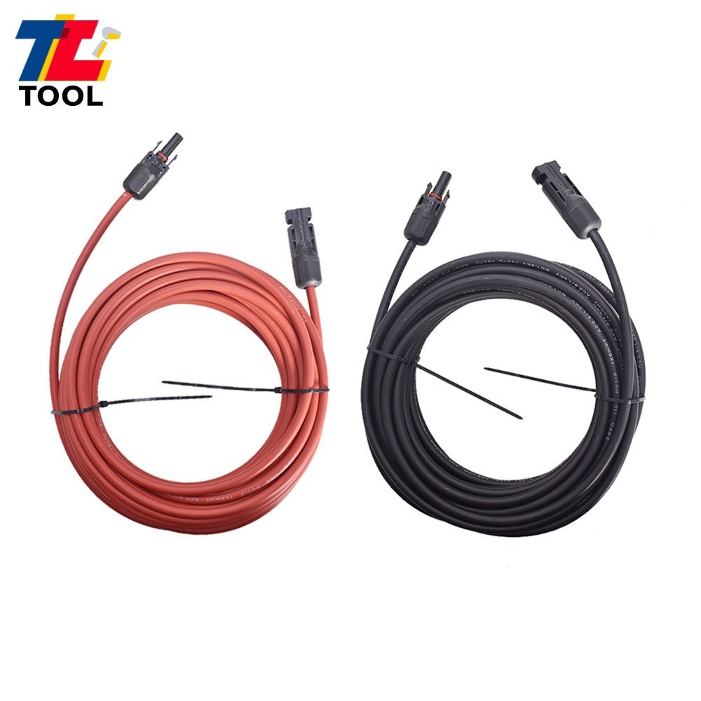 25 Feet 1 Pair 10AWG Black + Red Solar Panel Extension Cable Wire Connector