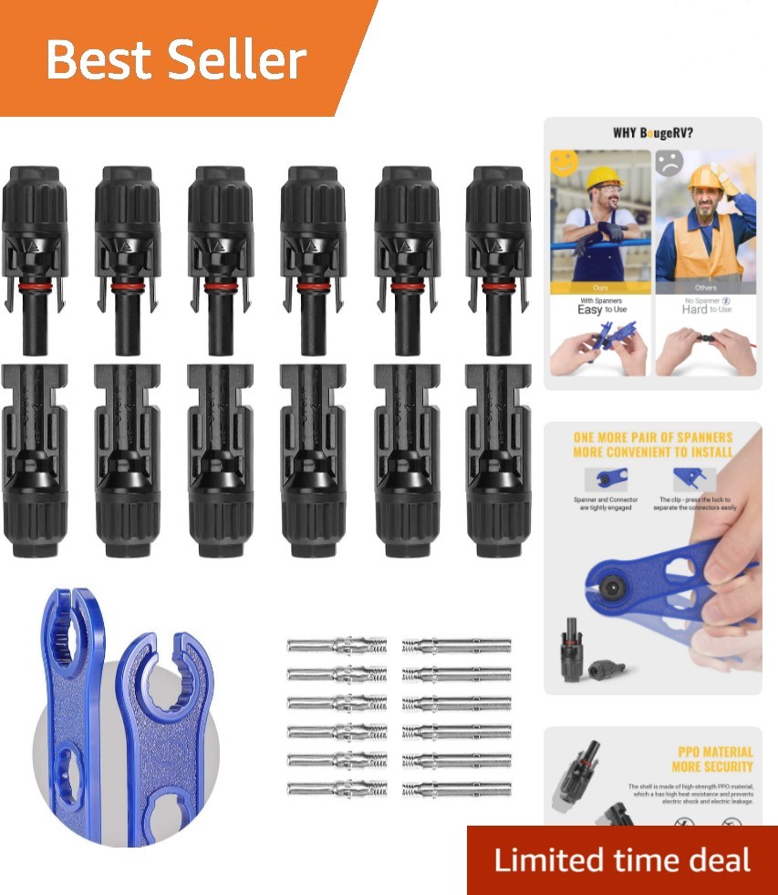Complete Set of 12 Weatherproof Solar Connectors for 10AWG Cables – Easy Install