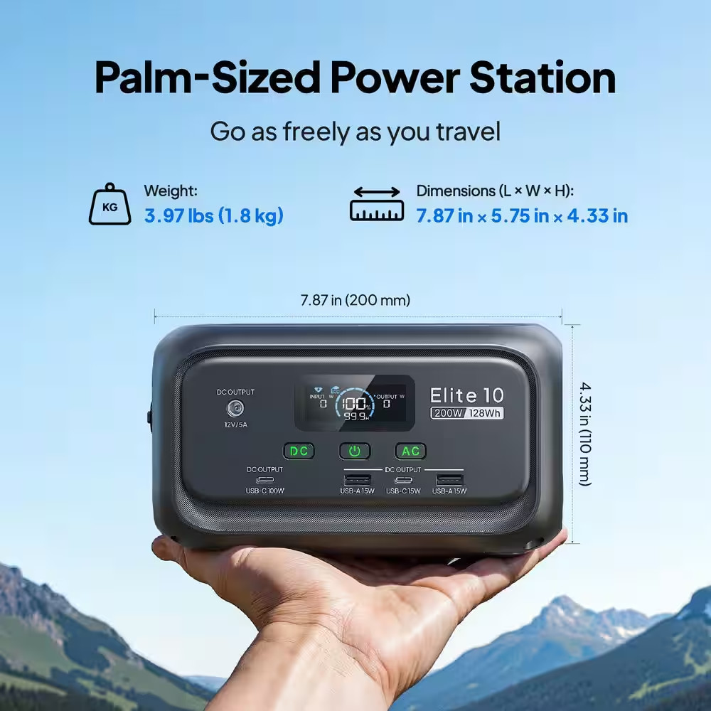 200W Continuous/600W Peak Output 128Wh Portable Power Station, Push Button Start