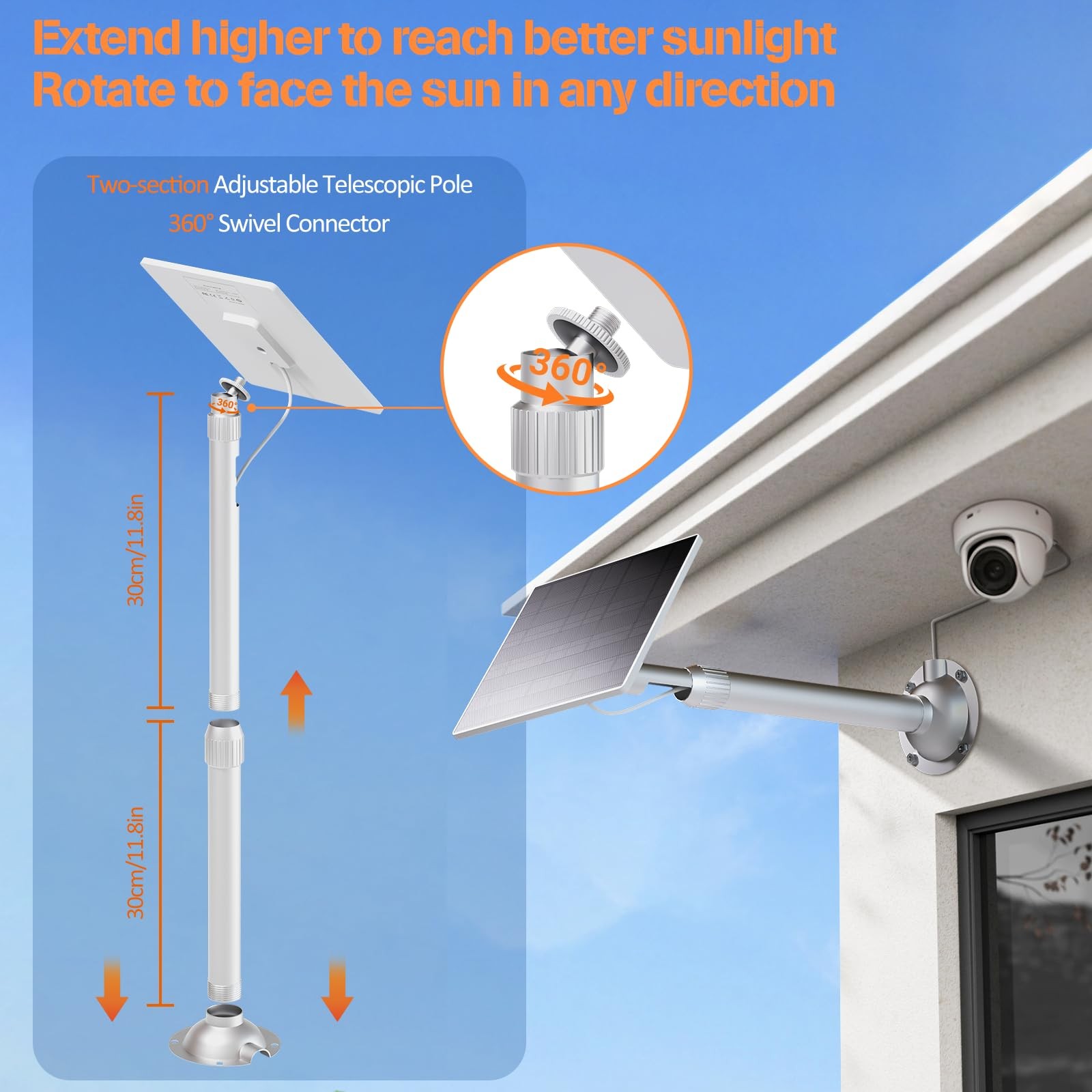 Solar Panel for Ring Camera, 5W Solar Charger Fast Charge, Telescopic Pole & …