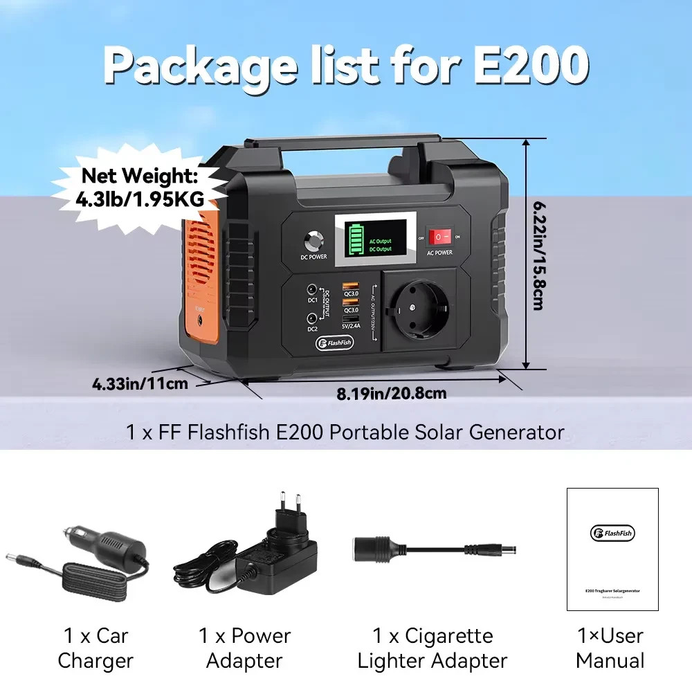 Flashfish E200 Portable Solar Generator 40800mAh 200W Power Station Outdoor Camp