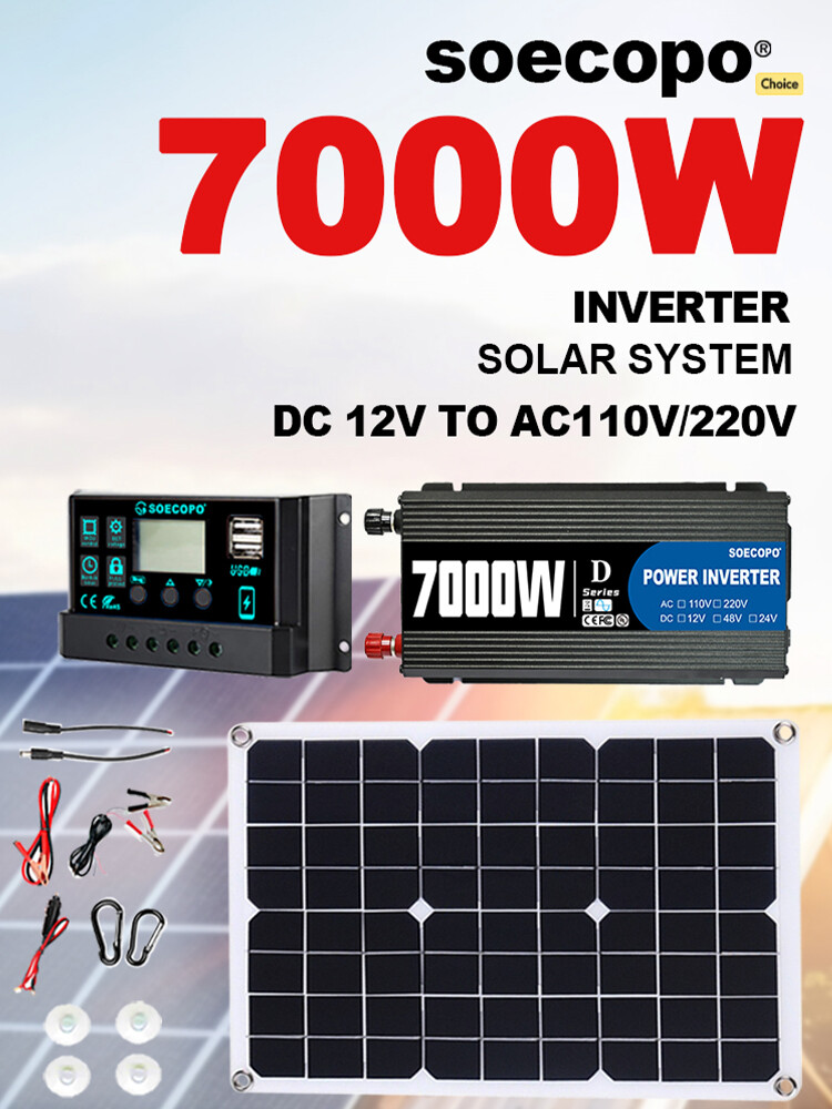 7000W Solar Kit 12V 110V Inverter Battery ChargerLighting Camping 500W Panel