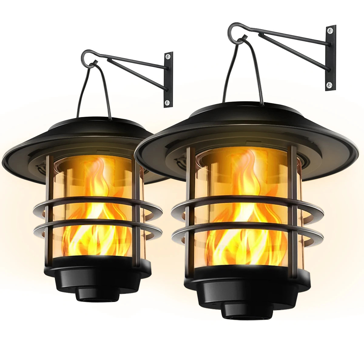 1pcs Solar Hanging Lantern Outdoor Flickering Flames Waterproof Heavy Glass