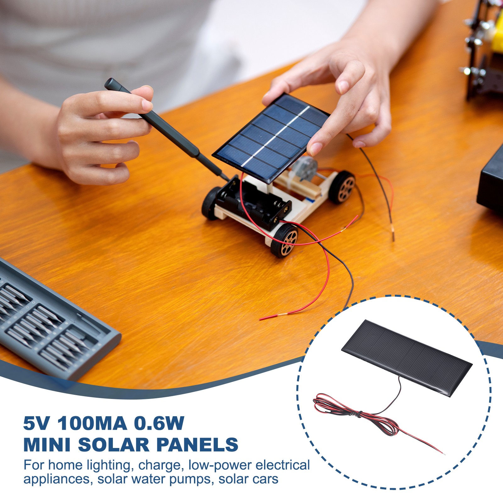 2Pcs 5V 0.6W 100mA Mini Solar Panels with Cable, 120 x 45mm