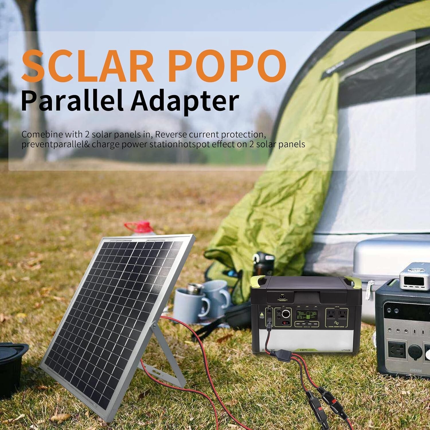 Solar Panel 1 to 2 Splitter Cable for Portable RV Generator Power Station 14AWG