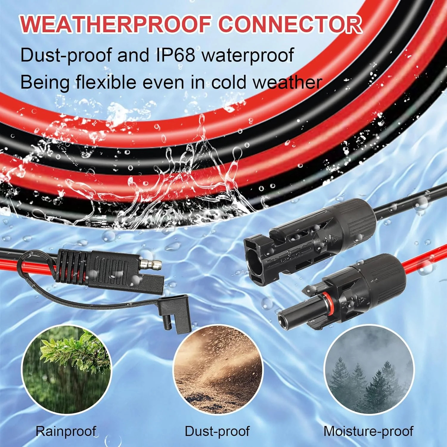 MOOKEERF Solar Panel to SAE Adapter Cable – 20FT 10AWG Solar Extension Cable for