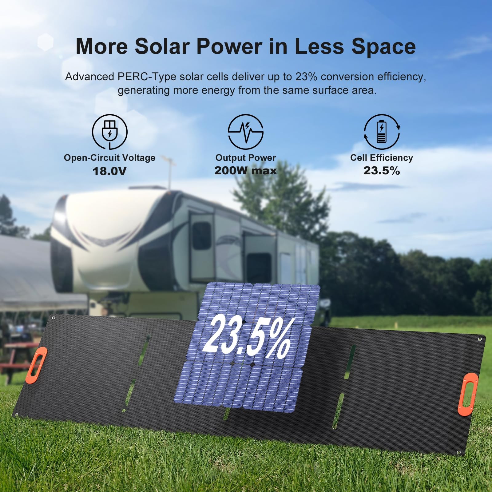 200W Portable Solar Panel, IP67 Waterproof ETFE One-Piece Lamination, 23.5% E…