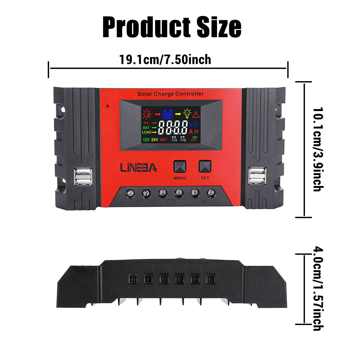 100A Solar Panel Battery PV Regulator Charge Controller AUTO 12V/24V/48V 4 USB