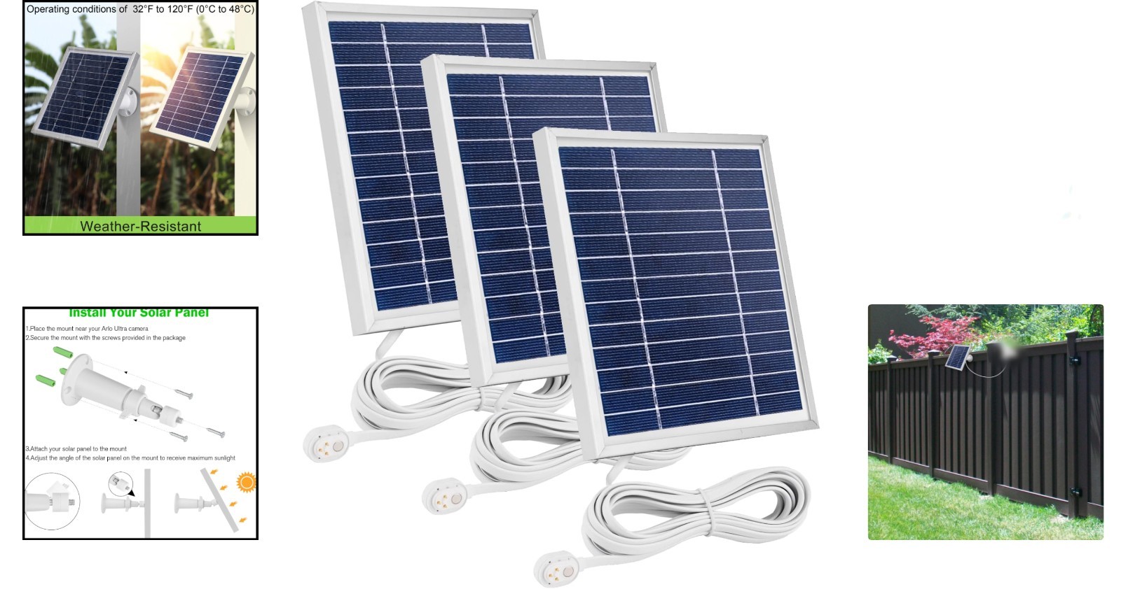 3 Pack Solar Panel Charger for Arlo Pro Series with Waterproof Magnetic Cable