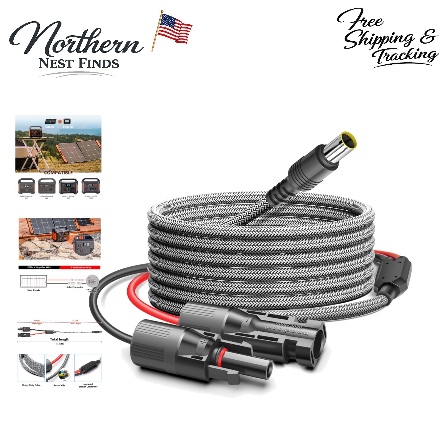Heavy-Duty Solar Generator Adapter Cable, Short Circuit Protection, 3.5M Length