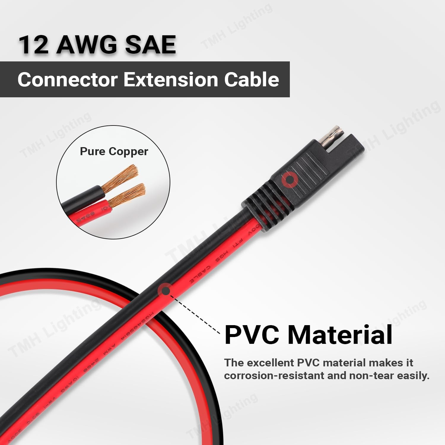1FT SAE Extension Cable (Pack of 5), 12 AWG, SAE to SAE Quick Disconnect, Solar