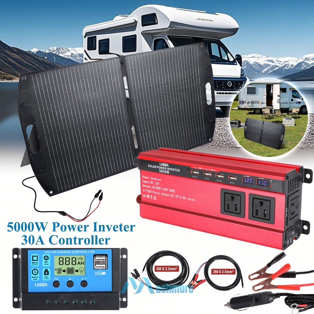 Foldable Solar Panel Kit w/ Power Inverter&Controller for Power Station RV Camp