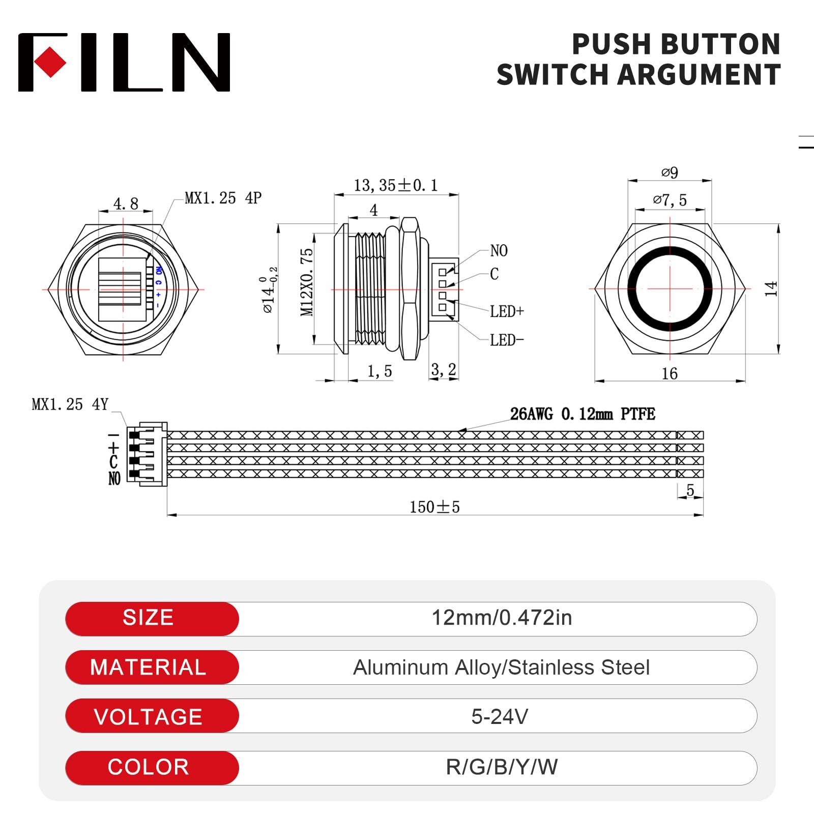 3PCS 12mm Momentary Push Button Switch 12v Touch Power Button Ultra-Thin Swit…