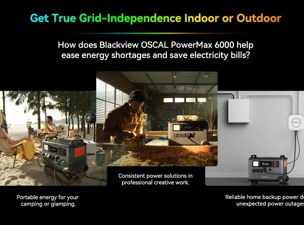 Blackview OSCAL PowerMax 6000W 3600Wh LiFePO4 Portable Camping Solar Generator