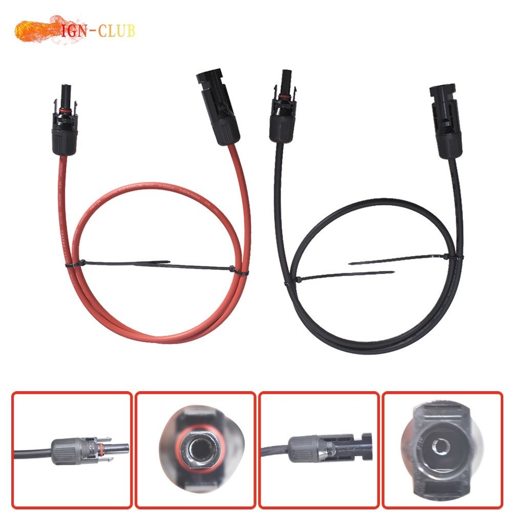 1 Pair 3FT Durable Solar Panel Extension Cable Wire Connector 10 AWG Black+Red