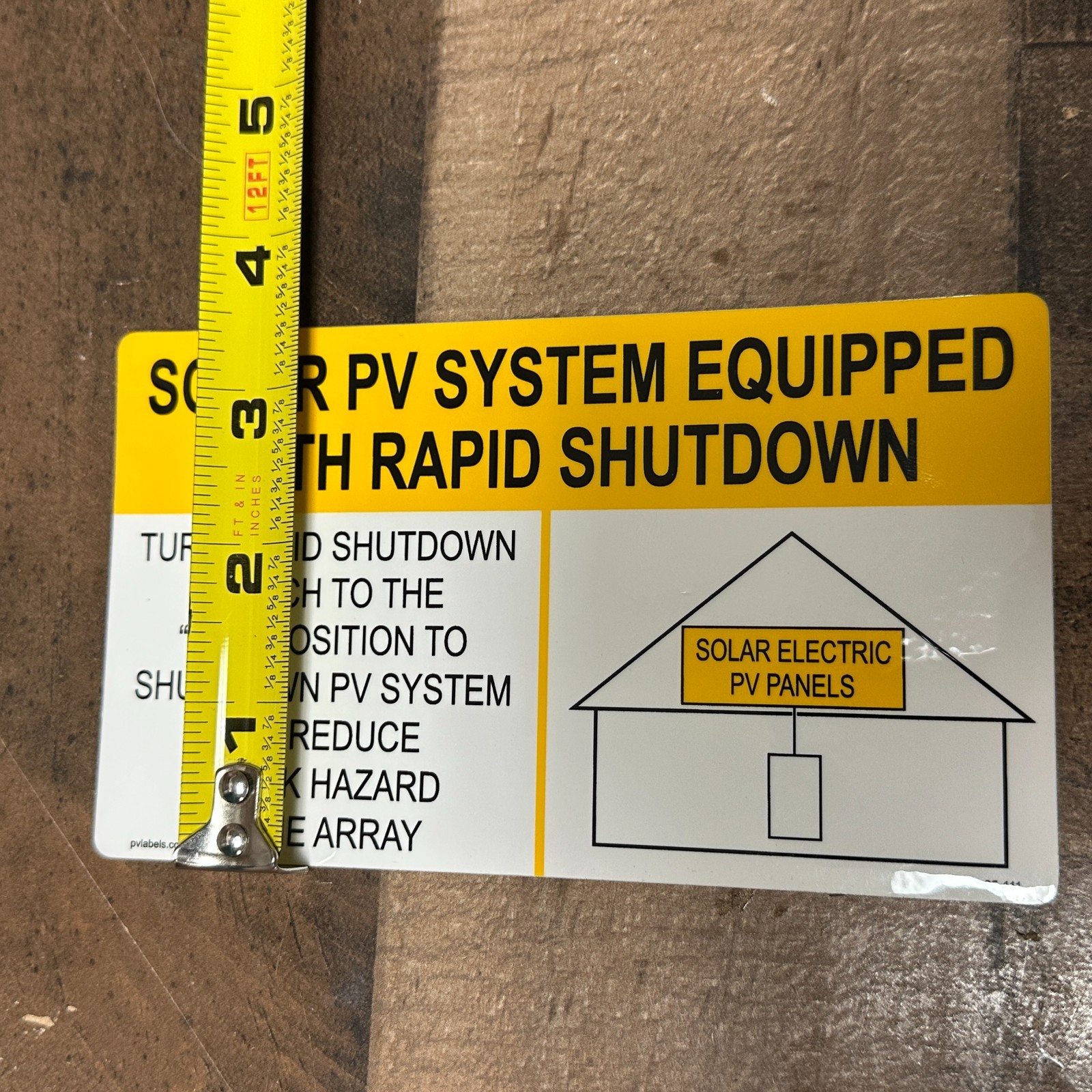 3.5″ x 6″ Solar PV System Equipped with Rapid Shutdown Label 05-111 USA Yellow