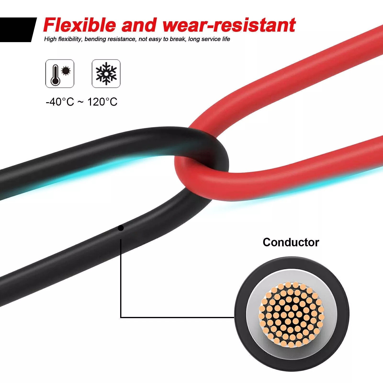 10 AWG Black Red Solar Panel Extension Cable Silicone Flexible Wire Connectors