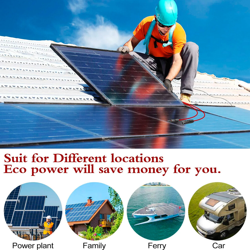 10AWG Black+Red Solar Panel Extension Cable 50Ft + 50ft Female & Male Connectors