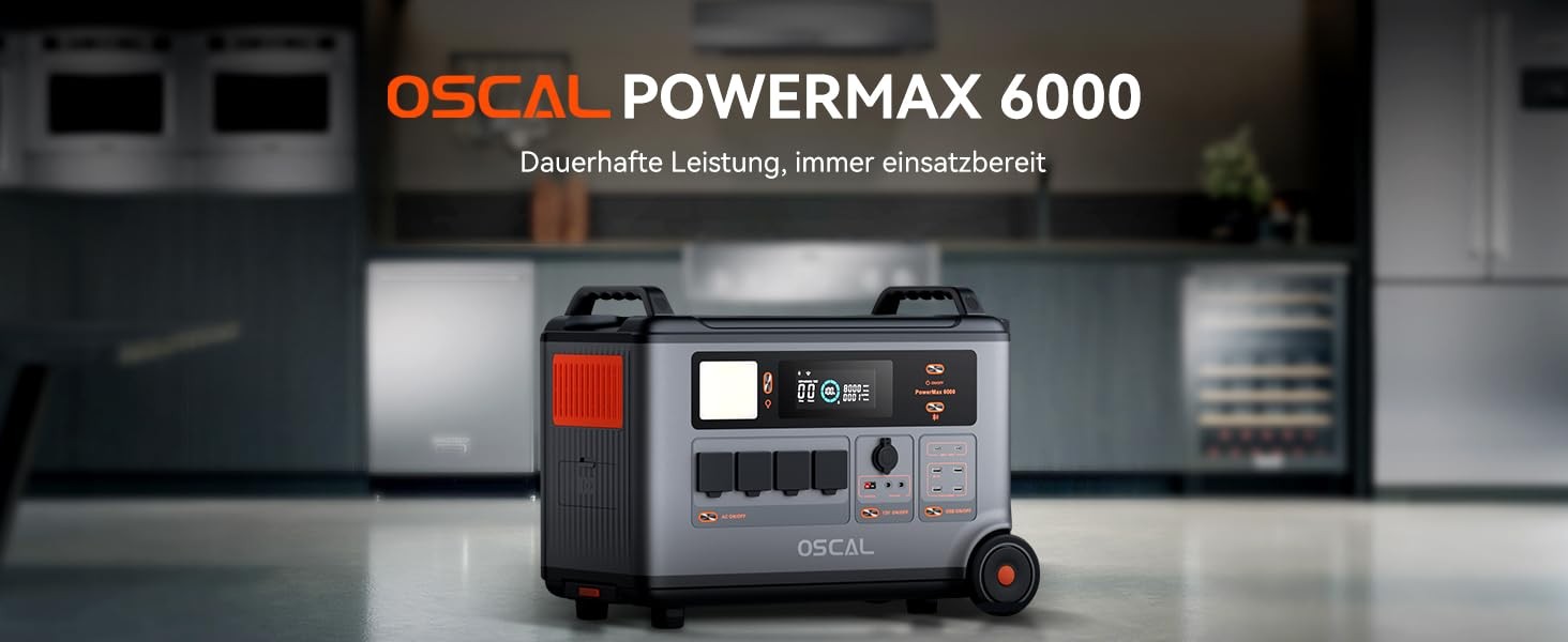 LiFePO4 PowerMax 6000 6000W 3600Wh Solargenerator Portable Power Station OSCAL