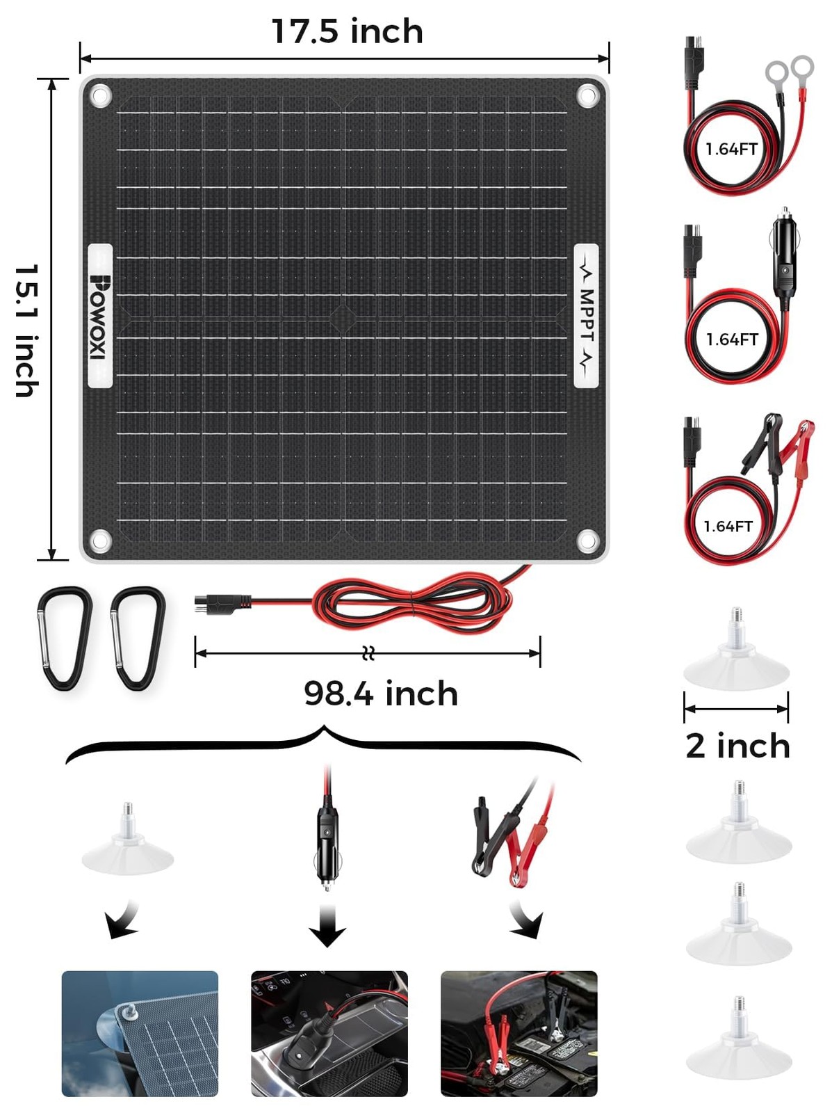 30W Solar Battery Charger 12V Solar Car Battery Maintainer with MPPT Controller