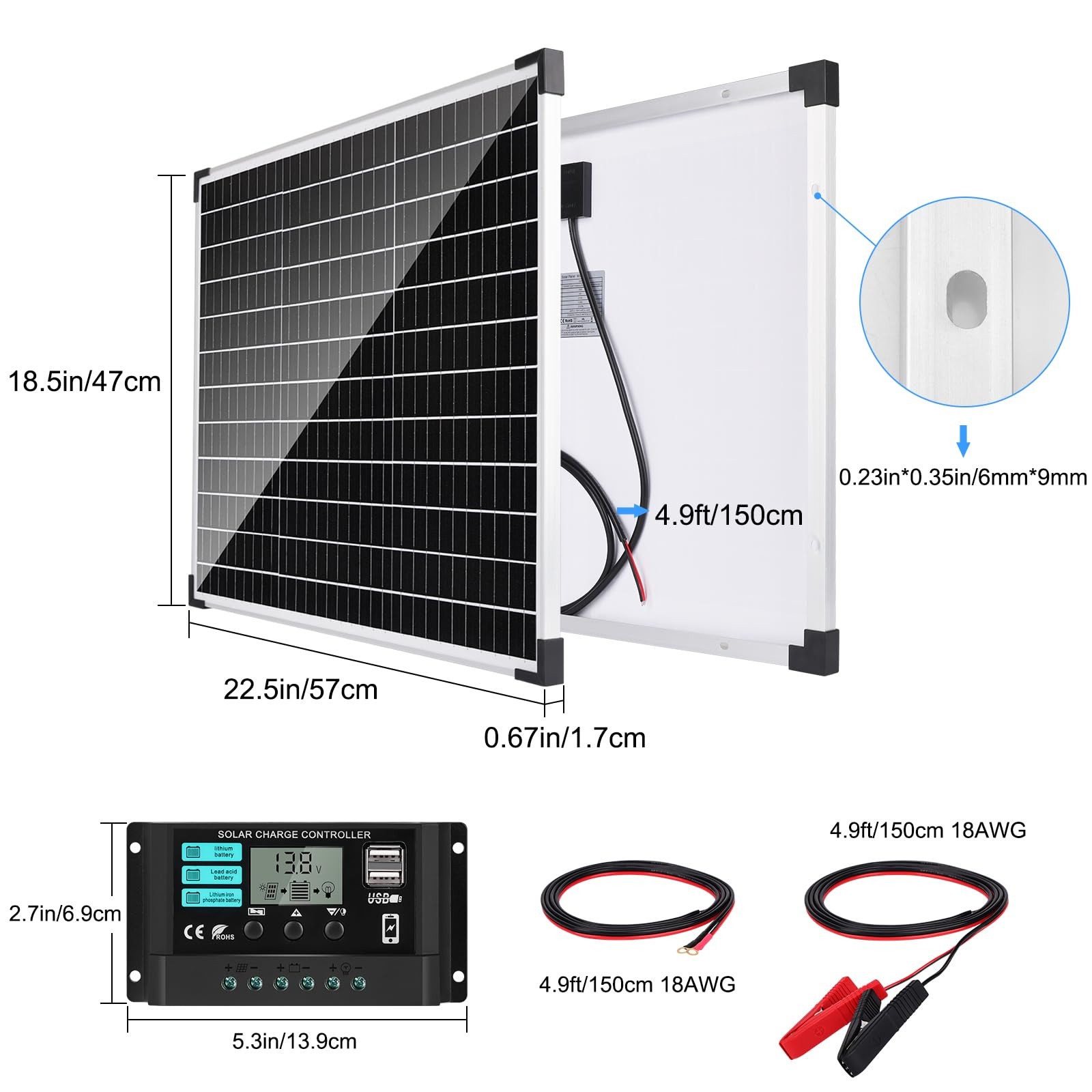 50W Solar Panel Kit with 12V/24V 10A PWM Charge Controller High Efficiency Mo…
