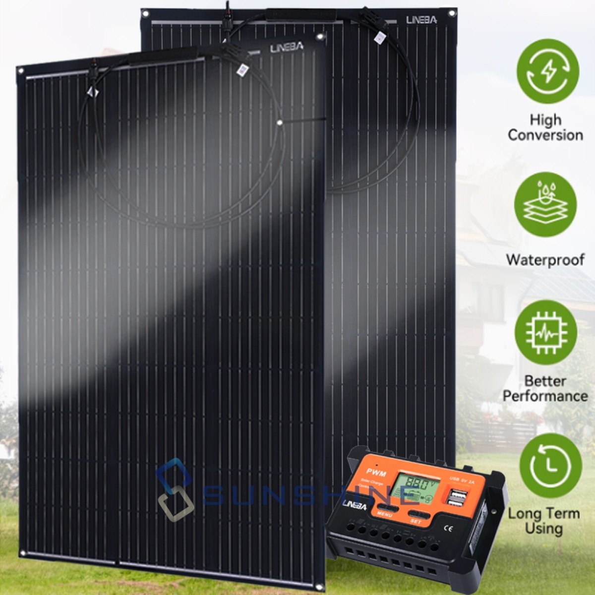 400W Mono Flexible RV Solar Panel Kit w/30A Controller for 12-24V Battery Charge
