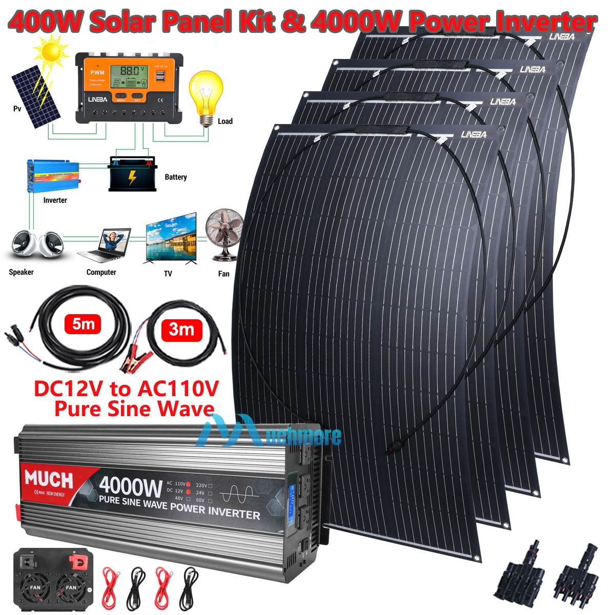 4000W Complete Solar Panel Kit Solar Power Generator 30A Home 110V Grid System