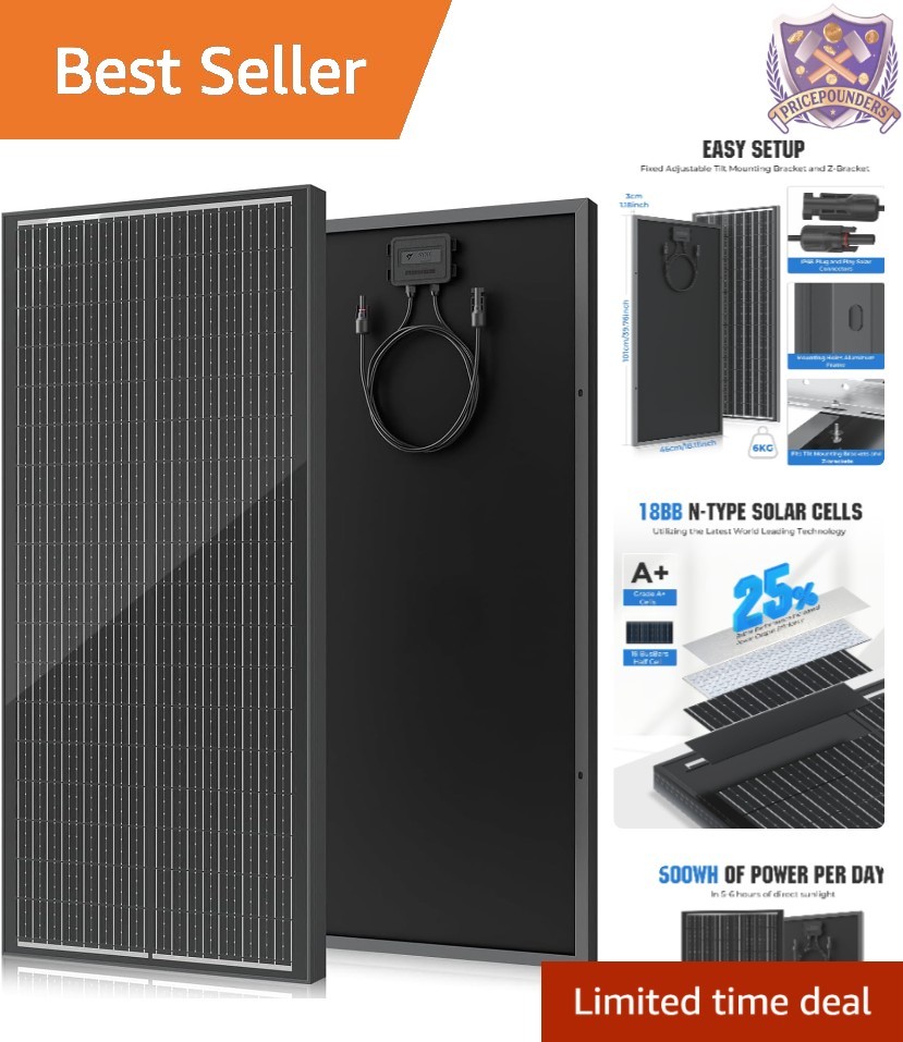 18BB 100W Solar Panel Monocrystalline High Efficiency Off-Grid RV Marine Rooftop