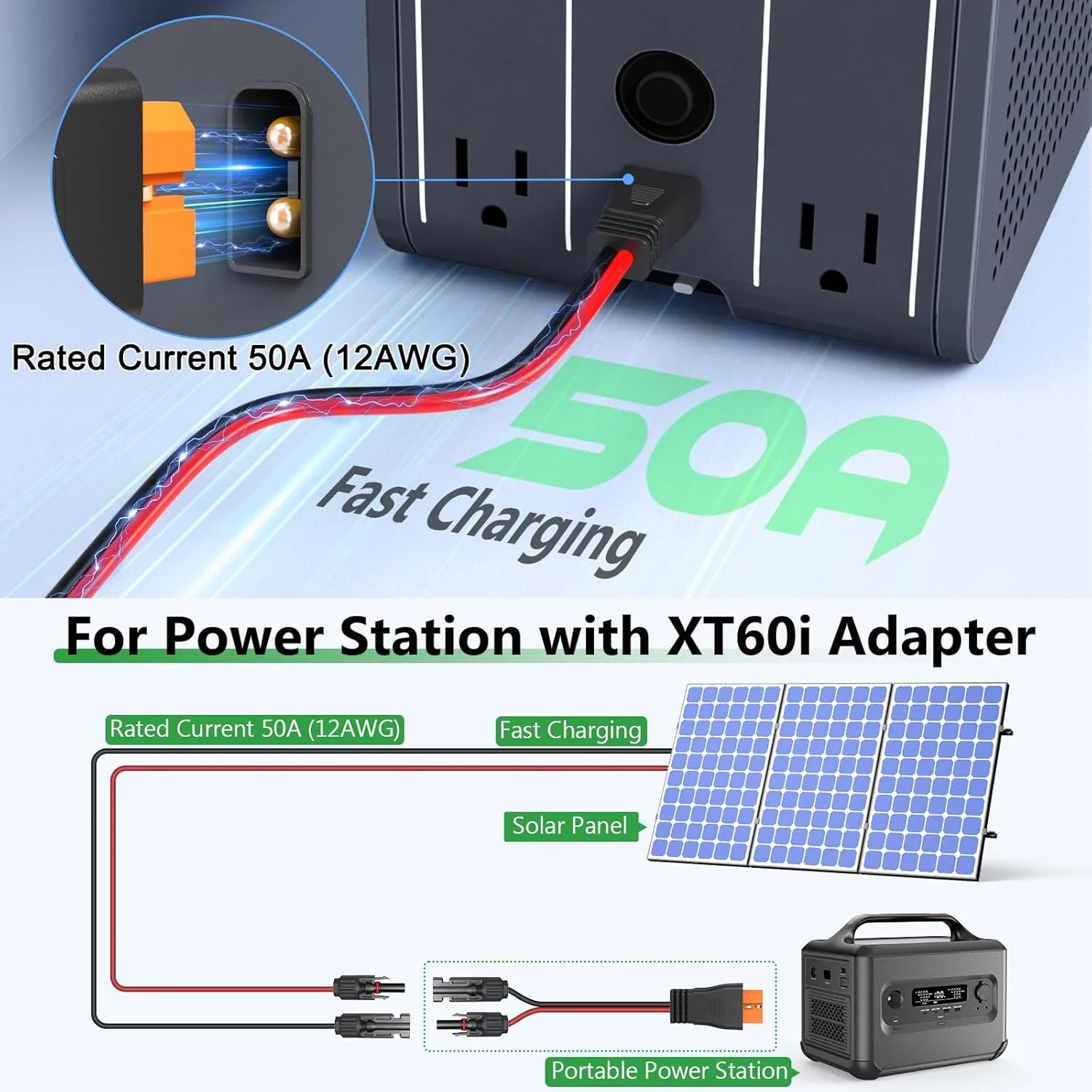Vansdon Solar to XT60i Extension Cable 12AWG 20FT XT60i Female to Male Connector