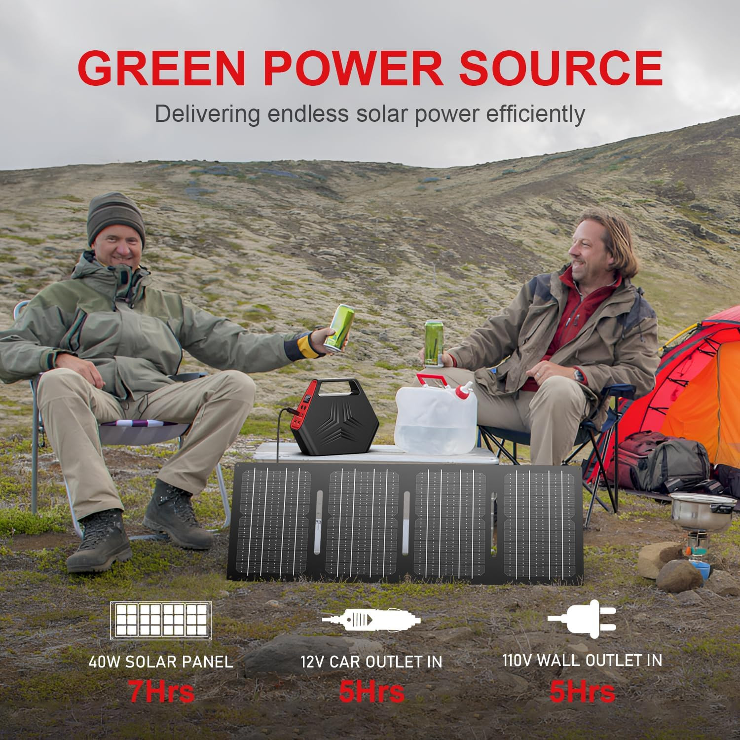 100W Solar Generator with 40W Foldable Solar Panel, 24600Mah Power Bank with AC
