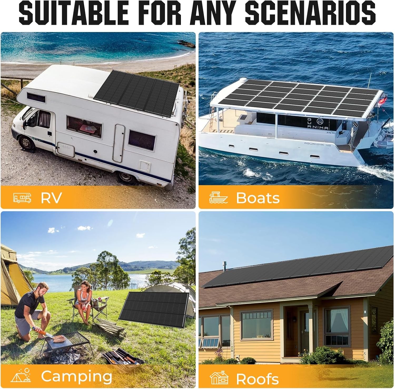 200W Black Solar Panel 12V Solar Battery Home PV Off-Grid Boat Power Charger