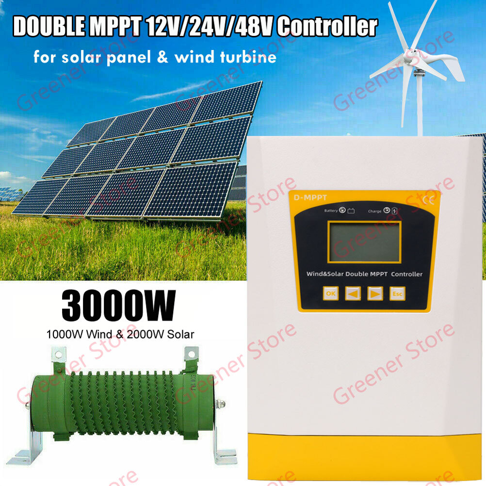 MPPT 3000W Wind Solar Hybrid Charge Boost Controller 12V 24V 48V Regulator +Dump
