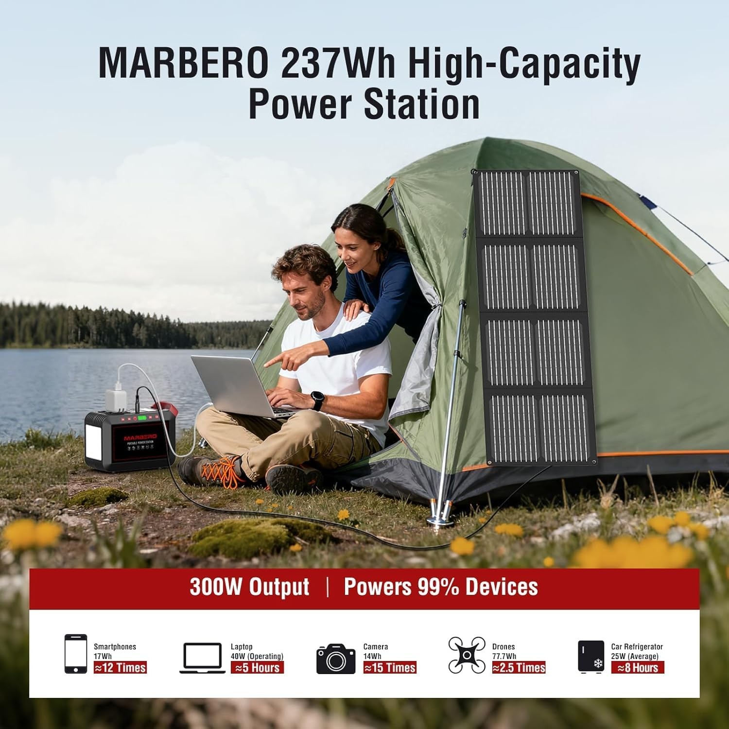 Portable Power Station 300W MARBERO 237Wh Camping Solar Generator Backup Lithium