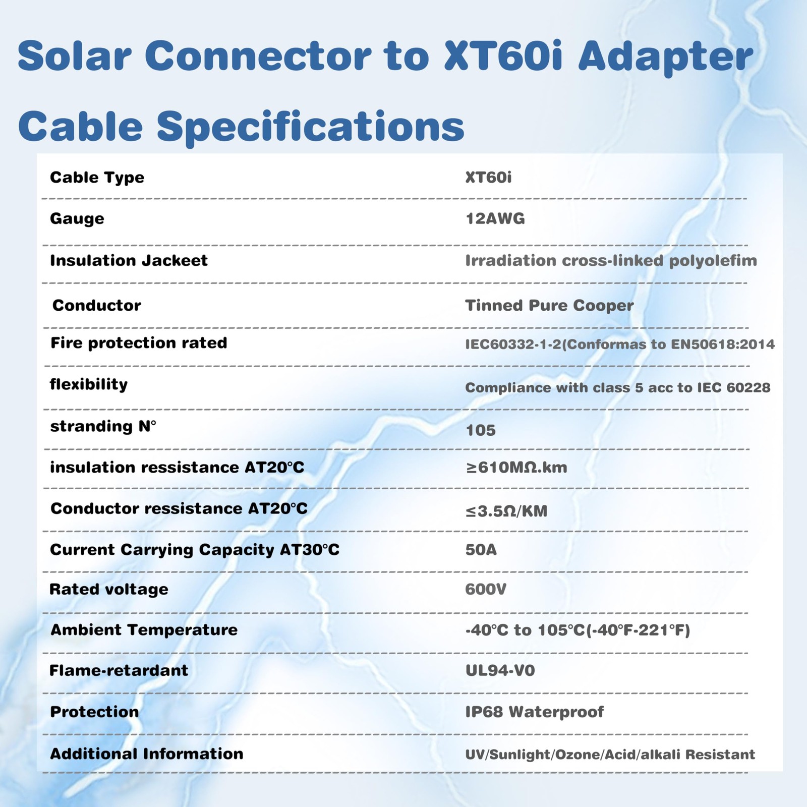 Solar to XT60i Charge Extension Cable 3FT/6FT/12FT/25FT/50FT, Solar Connector…