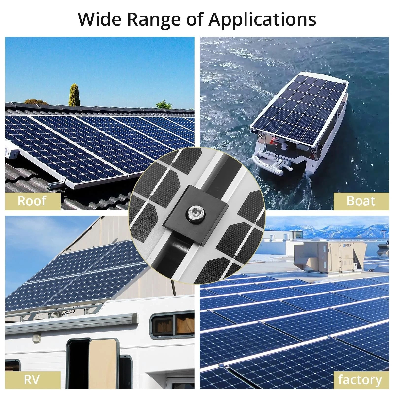 10pcs Solar Mid Clamps for Unistrut, 30/35mm Aluminum Mounting Brackets Black