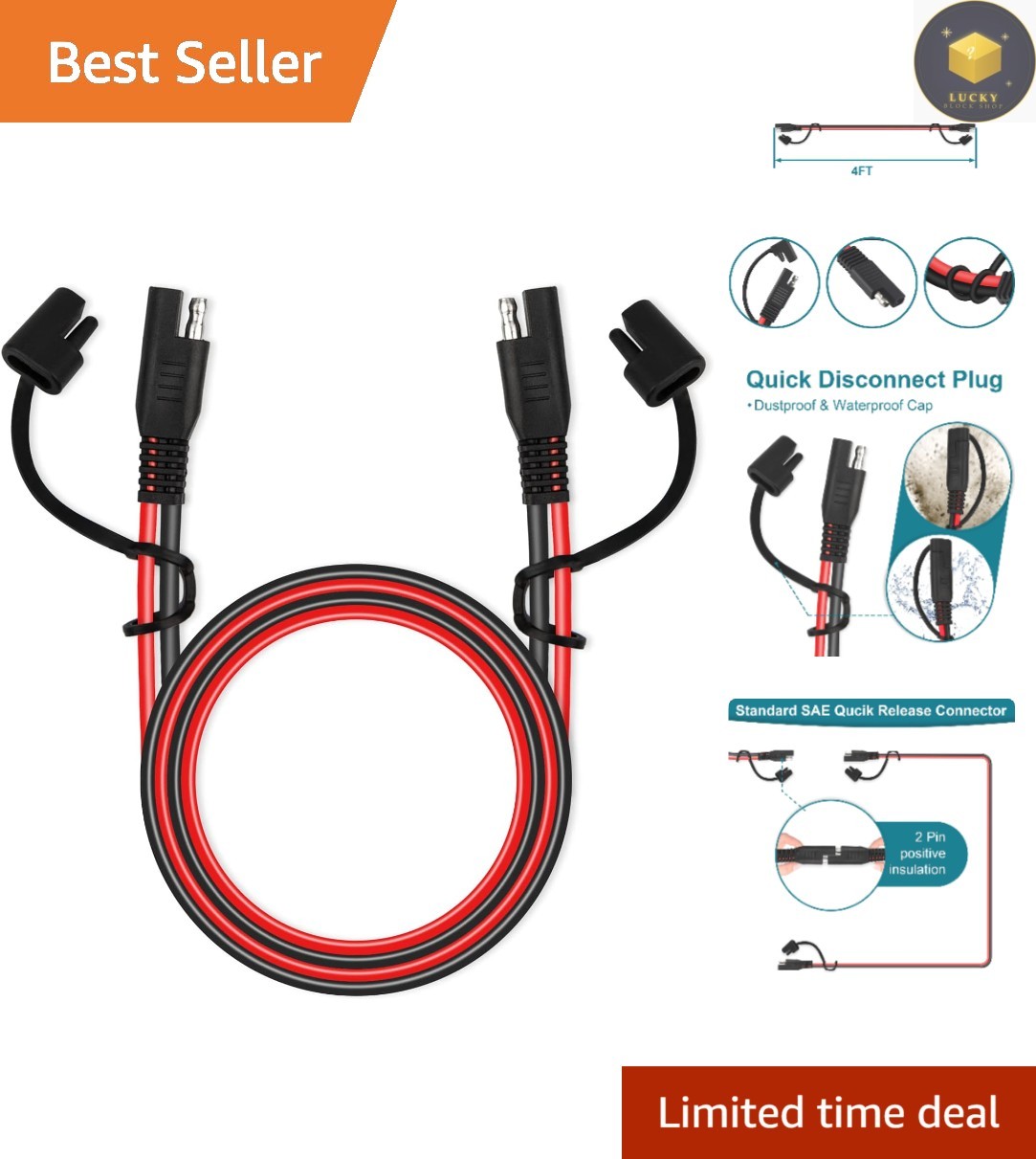SAE Extension Cable 4FT 16AWG – Weatherproof Connector for Automotive & RV