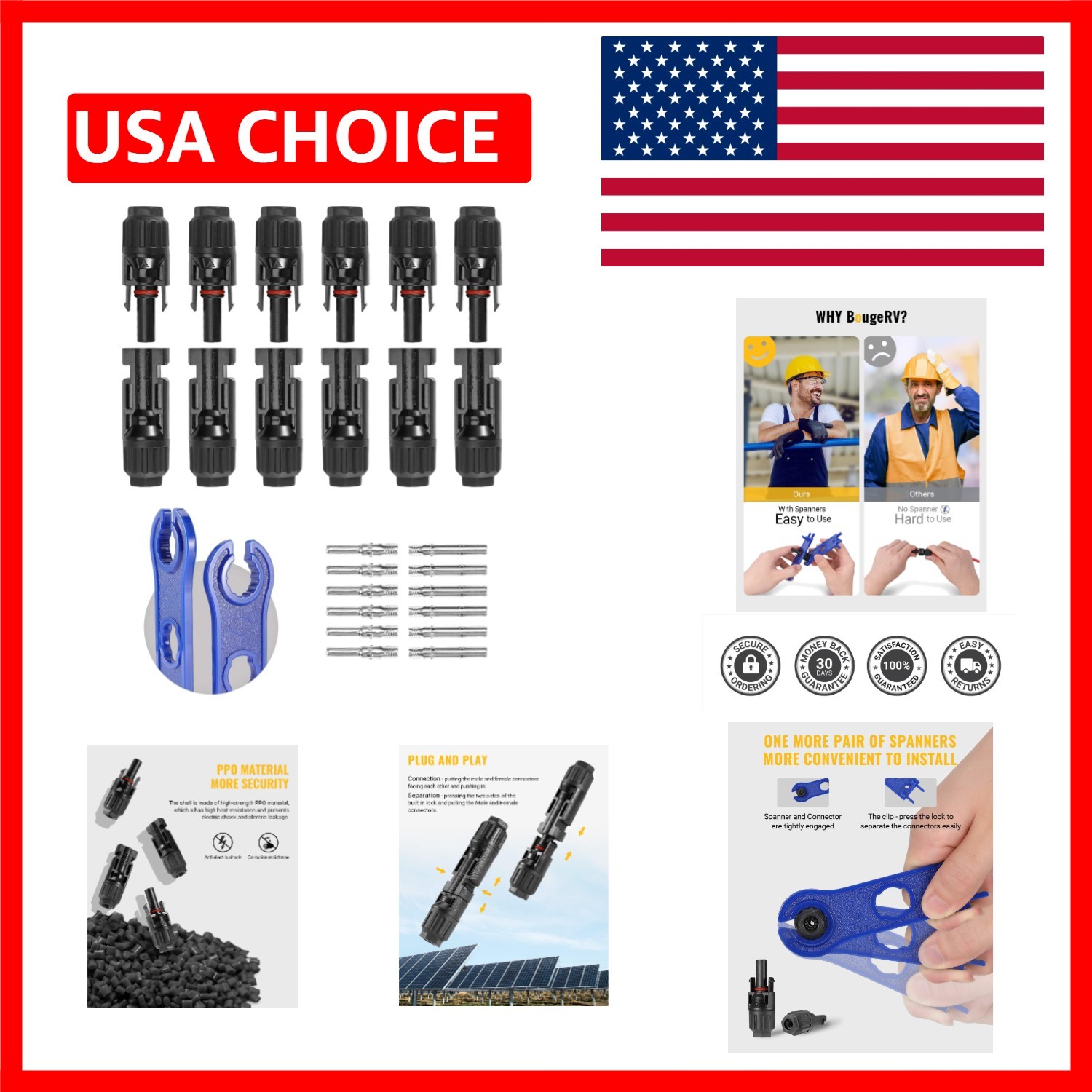 Durable 12 PCS Solar Panel Connectors with Spanners – Waterproof & UV Resistant